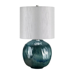 Elegant Ocean Blue Table Lamp With Light Grey Faux Silk Shade And Blue Led Bulb - thumbnail 2