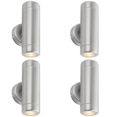 4 Pack Up & Down Twin Outdoor Wall Light - 2 X 7W Led Gu10 - Stainless Steel - image 1