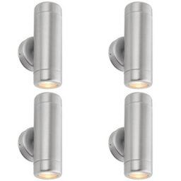 4 Pack Up & Down Twin Outdoor Wall Light - 2 X 7W Led Gu10 - Stainless Steel - thumbnail 1