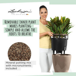 (Dia) 43Cm Plant Pot, Cream White Plastic Lechuza Classico Self-Watering Planter With Drain Plug And Water Level Indicator - thumbnail 4