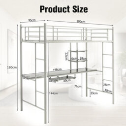 Costway 3.5 Ft Single Metal Loft Bed Frame High Sleeper Bunk Bed W/ Desk-White - thumbnail 2