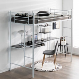 Costway 3.5 Ft Single Metal Loft Bed Frame High Sleeper Bunk Bed W/ Desk-White - thumbnail 1