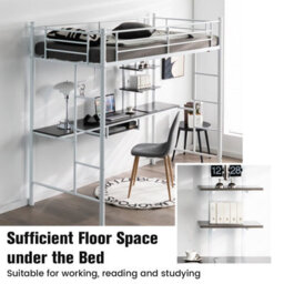 Costway 3.5 Ft Single Metal Loft Bed Frame High Sleeper Bunk Bed W/ Desk-White - thumbnail 6