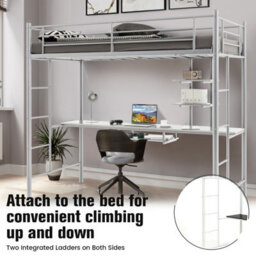 Costway 3.5 Ft Single Metal Loft Bed Frame High Sleeper Bunk Bed W/ Desk-White - thumbnail 5