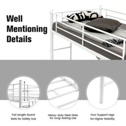 Costway 3.5 Ft Single Metal Loft Bed Frame High Sleeper Bunk Bed W/ Desk-White - thumbnail 7
