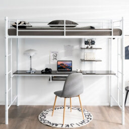 Costway 3.5 Ft Single Metal Loft Bed Frame High Sleeper Bunk Bed W/ Desk-White - thumbnail 4
