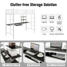Costway 3.5 Ft Single Metal Loft Bed Frame High Sleeper Bunk Bed W/ Desk-White - thumbnail 8