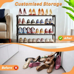 3 Tier Slim Shoe Rack Storage Organiser Lightweight Black - thumbnail 3