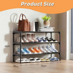 3 Tier Slim Shoe Rack Storage Organiser Lightweight Black - thumbnail 2