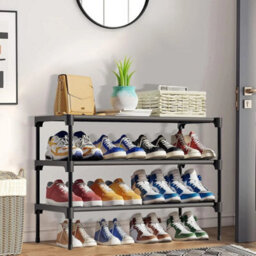 3 Tier Slim Shoe Rack Storage Organiser Lightweight Black - thumbnail 4