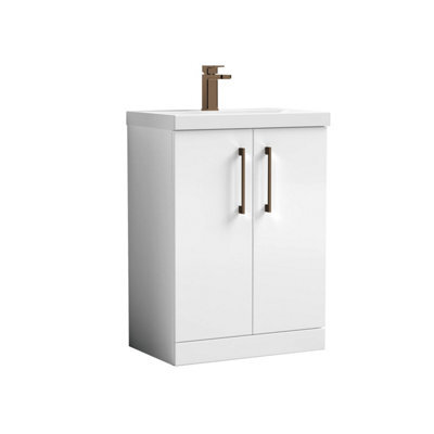 Balterley Bramshall Modern Bathroom 2 Soft Close Door & Mid-Edge Vanity Unit Basin, Gloss White, 600mm - image 1