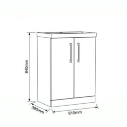 Balterley Bramshall Modern Bathroom 2 Soft Close Door & Mid-Edge Vanity Unit Basin, Gloss White, 600mm - thumbnail 5