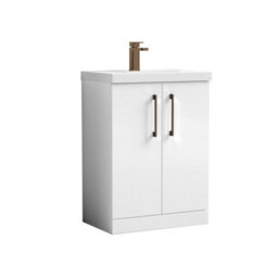 Balterley Bramshall Modern Bathroom 2 Soft Close Door & Mid-Edge Vanity Unit Basin, Gloss White, 600mm - thumbnail 1