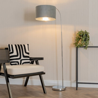 Valuelights Curva Chrome Arched Floor Lamp With Grey Velvet And Chrome Inner Lamp Shade - image 1