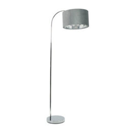 Valuelights Curva Chrome Arched Floor Lamp With Grey Velvet And Chrome Inner Lamp Shade - thumbnail 2