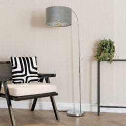 Valuelights Curva Chrome Arched Floor Lamp With Grey Velvet And Chrome Inner Lamp Shade - thumbnail 3