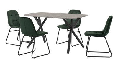 Seconique Athens Rectangular Dining Set With Lukas Chairs - Concrete Effect/black/emerald Green Velvet - image 1