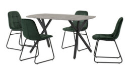 Seconique Athens Rectangular Dining Set With Lukas Chairs - Concrete Effect/black/emerald Green Velvet