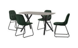 Seconique Athens Rectangular Dining Set With Lukas Chairs - Concrete Effect/black/emerald Green Velvet - thumbnail 2
