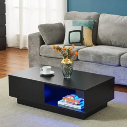Black Coffee Table Storage Drawer Shelf Led - thumbnail 1