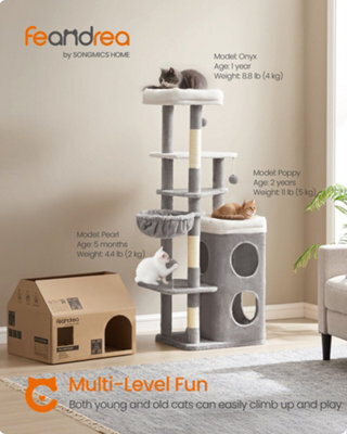 Feandrea Tall Cat Tree, Multiple-Level Cat Tower With 2 Caves, Basket, 3 Scratching Posts, 3 Perches, Dove Grey - image 1