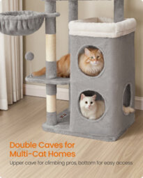 Feandrea Tall Cat Tree, Multiple-Level Cat Tower With 2 Caves, Basket, 3 Scratching Posts, 3 Perches, Dove Grey - thumbnail 3
