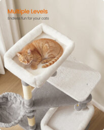 Feandrea Tall Cat Tree, Multiple-Level Cat Tower With 2 Caves, Basket, 3 Scratching Posts, 3 Perches, Dove Grey - thumbnail 4