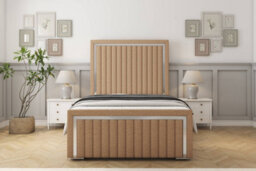"Sloomy Boston Chrome Latte Dumfries Bed Frame With 50"" Upholstered Headboard 4' Small Double"