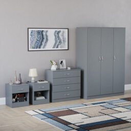 Lassic Vida Designs Riano 4 Piece Bedroom Set (1 Drawer Bedside Chest, 4 Drawer Chest, 3 Door Wardrobe), Grey - thumbnail 6