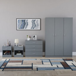 Lassic Vida Designs Riano 4 Piece Bedroom Set (1 Drawer Bedside Chest, 4 Drawer Chest, 3 Door Wardrobe), Grey - thumbnail 7