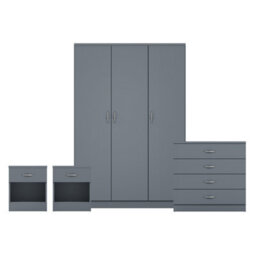 Lassic Vida Designs Riano 4 Piece Bedroom Set (1 Drawer Bedside Chest, 4 Drawer Chest, 3 Door Wardrobe), Grey - thumbnail 8