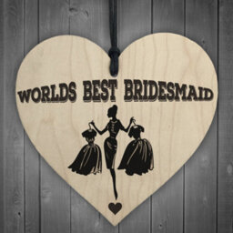 Red Ocean Worlds Best Bridesmaid Wooden Hanging Heart Wedding Plaque