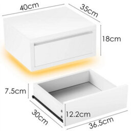 Floating Bedside Table Set Of 2 Wall Mounted Nightstand W/ Drawer White - thumbnail 2
