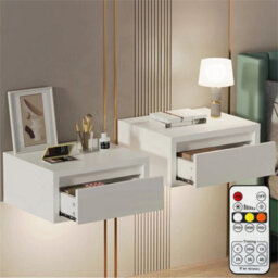 Floating Bedside Table Set Of 2 Wall Mounted Nightstand W/ Drawer White - thumbnail 3