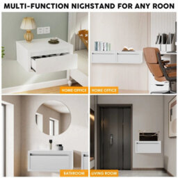 Floating Bedside Table Set Of 2 Wall Mounted Nightstand W/ Drawer White - thumbnail 6