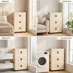 Darphe Magnetic Double Door Cream Plastic 3 Tier Rolling Foldable Storage Cabinet - thumbnail 8