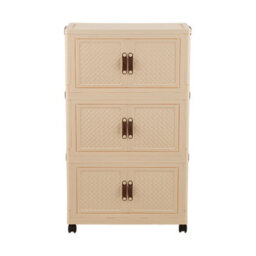 Darphe Magnetic Double Door Cream Plastic 3 Tier Rolling Foldable Storage Cabinet - thumbnail 2