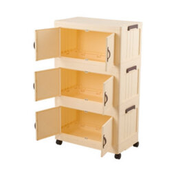 Darphe Magnetic Double Door Cream Plastic 3 Tier Rolling Foldable Storage Cabinet - thumbnail 3