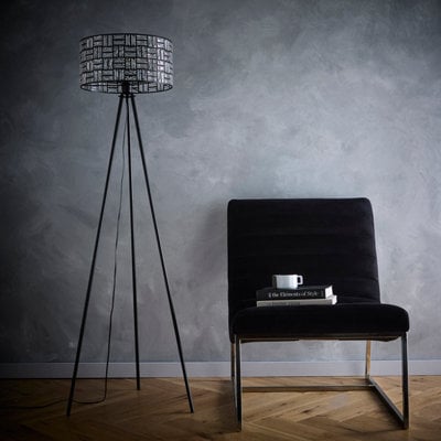 K Living Bronx Black Modern Tripod Floor Lamp With Acrylic Glass Drum Shade - image 1