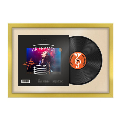 "AK Frames 25X17"" Gold Sleek Vinyl Record Frame With Ivory Mount For 12 Inch Lp Cover & Disc - Overlapped Design" - image 1