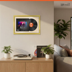 "AK Frames 25X17"" Gold Sleek Vinyl Record Frame With Ivory Mount For 12 Inch Lp Cover & Disc - Overlapped Design" - thumbnail 5