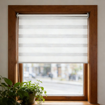 Living And Home White Double-Layer Fabric Day And Night Manual Roller Zebra Blinds/shades, 100Cm W X 150Cm H - image 1