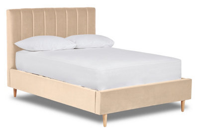 Divan Base Direct Solara Vertical Paneled Fabric Bed Base Only 4Ft Small Double- Verlour Ivory