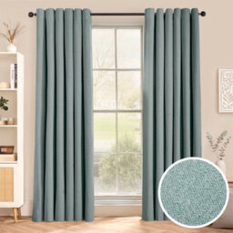 Aspire Homeware Sage Green Linen 100% Blackout Curtain-Thermal Insulated Eyelet Room Darkening Curtain Pair (W)228Cm X (D)228Cm