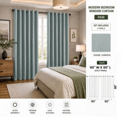Aspire Homeware Sage Green Linen 100% Blackout Curtain-Thermal Insulated Eyelet Room Darkening Curtain Pair (W)228Cm X (D)228Cm - thumbnail 7