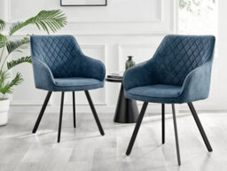 Furniturebox Set Of 2 Dining Chairs - Falun Modern Dining Chairs - Blue Fabric Black Leg Dining Chairs - Kitchen Dining Room Chairs - thumbnail 2