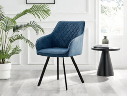 Furniturebox Set Of 2 Dining Chairs - Falun Modern Dining Chairs - Blue Fabric Black Leg Dining Chairs - Kitchen Dining Room Chairs - thumbnail 3