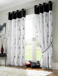 Luxury Living Tahiti Organza Voile Ring Top Curtains Black - thumbnail 1