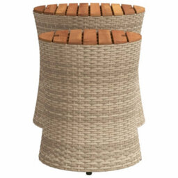 Walplus Garden Side Tables 2 Pcs With Wooden Top Beige Poly Rattan For Garden, Backyard, Or Patio - thumbnail 5
