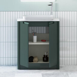 Royal Bathrooms Avenza 800mm Deep Moss Green Floor Standing Bathroom Vanity Unit 2 Door With Qubix Basin - thumbnail 5